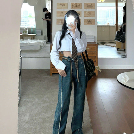 Trendy High Waist Split Trousers with Fringe Patchwork for Women