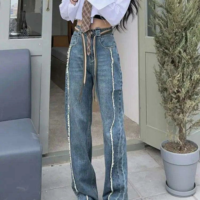 Trendy High Waist Split Trousers with Fringe Patchwork for Women