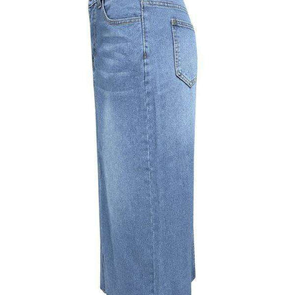 Trendy High-Waisted Denim A-Line Skirt with Slit - Your Must-Have for Spring and Summer - Très Elite