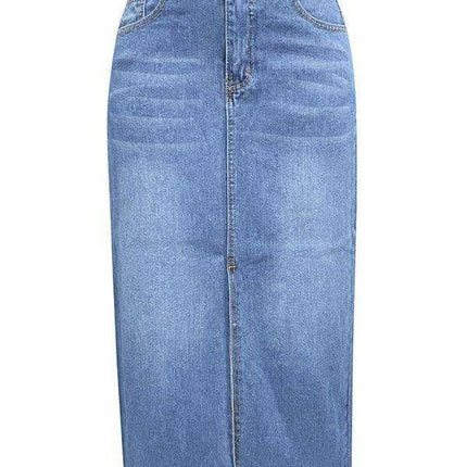 Trendy High-Waisted Denim A-Line Skirt with Slit - Your Must-Have for Spring and Summer - Très Elite