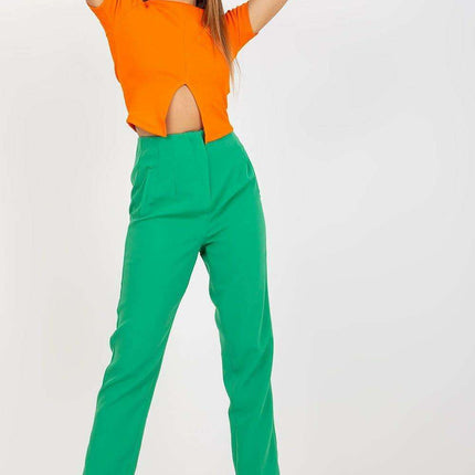 Trendy High-Waisted Zippered Trousers with Faux Side Pockets for Women- Très Elite- Très Elite