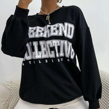 Trendy Letter Print Round Neck Sweatshirt - Must-Have Casual Essential - Très Elite
