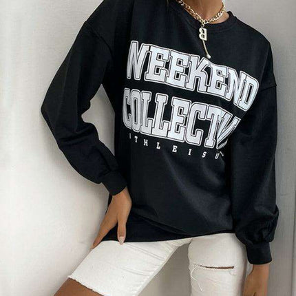 Trendy Letter Print Round Neck Sweatshirt - Must-Have Casual Essential - Très Elite