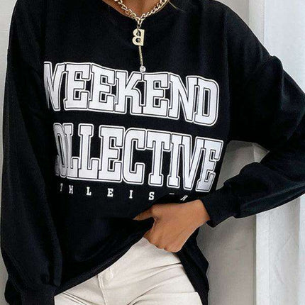 Trendy Letter Print Round Neck Sweatshirt - Must-Have Casual Essential