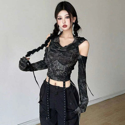Trendy Off-Shoulder Hooded Crop Top for Women - Y2K Harajuku Style 2024 - Très Elite