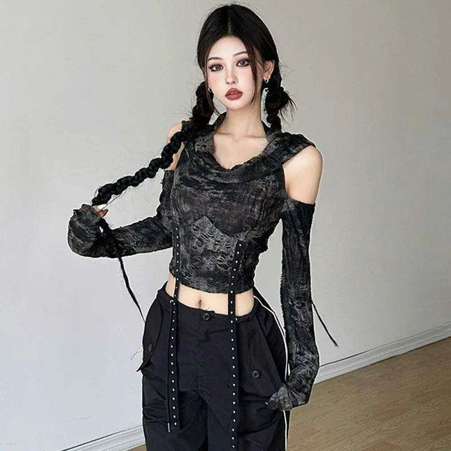 Trendy Off-Shoulder Hooded Crop Top for Women - Y2K Harajuku Style 2024