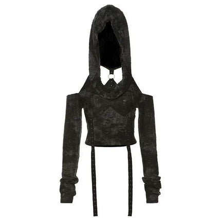 Trendy Off-Shoulder Hooded Crop Top for Women - Y2K Harajuku Style 2024 - Très Elite