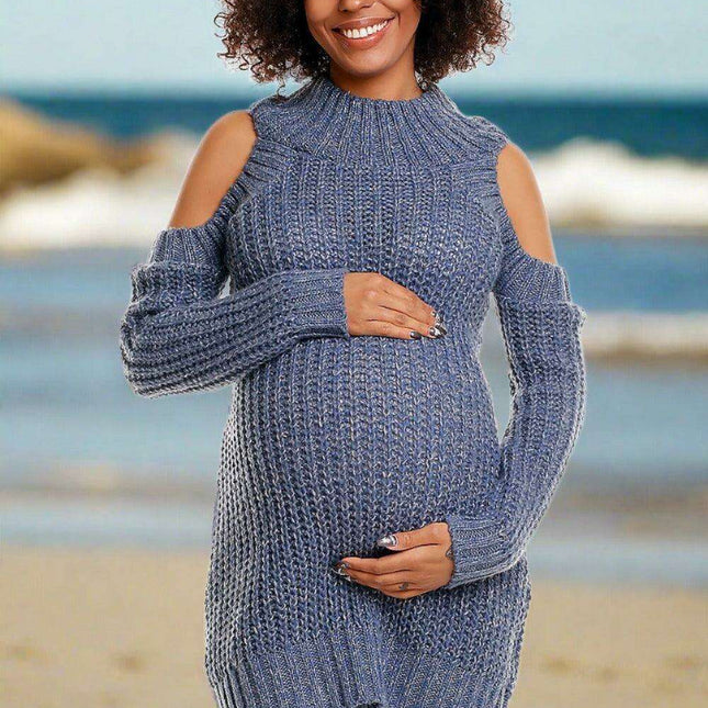 Trendy Open-Shoulder Maternity Sweater for Expecting Moms