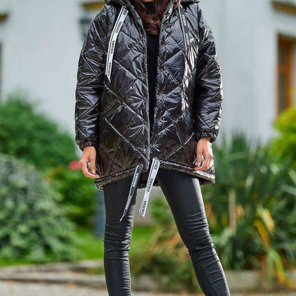 Trendy Oversized Quilted Hooded Jacket with Logo Tape - Très Elite