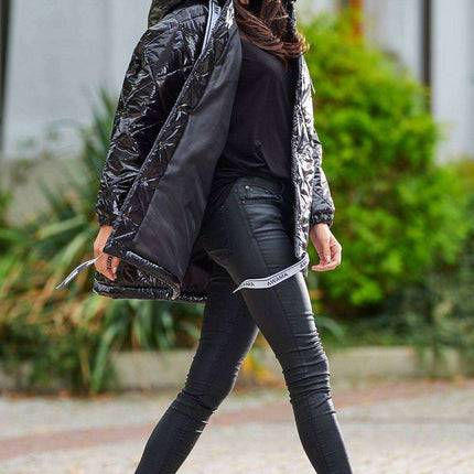 Trendy Oversized Quilted Hooded Jacket with Logo Tape - Très Elite