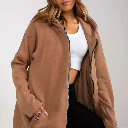 Trendy Parisian Longline Hoodie With Zip Details In Style - Très Elite