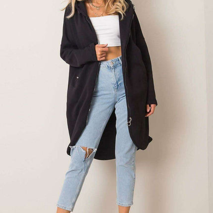 Trendy Parisian Longline Hoodie With Zip Details In Style - Très Elite