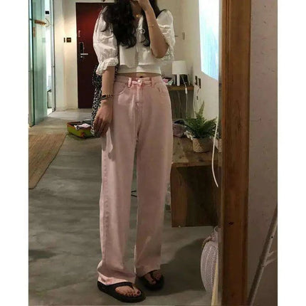 Trendy Pink High-Waisted Y2K Wide-Leg Trousers for Women - Must-Have Summer Fashion 2023 - Très Elite