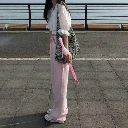 Trendy Pink High-Waisted Y2K Wide-Leg Trousers for Women - Must-Have Summer Fashion 2023 - Très Elite