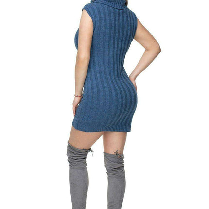 Trendy Ribbed Turtleneck Sleeveless Mini Dress - Très Elite