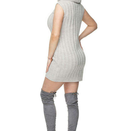 Trendy Ribbed Turtleneck Sleeveless Mini Dress - Très Elite