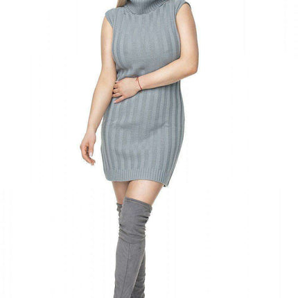 Trendy Ribbed Turtleneck Sleeveless Mini Dress - Très Elite