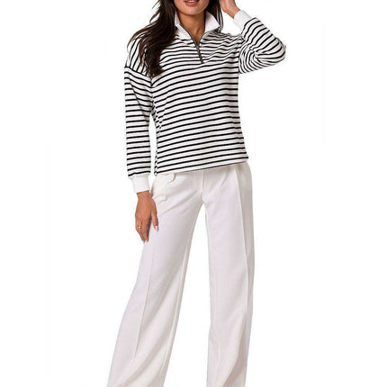 Trendy Striped Cotton Zipper Hoodie