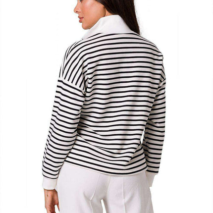 Trendy Striped Cotton Zipper Hoodie