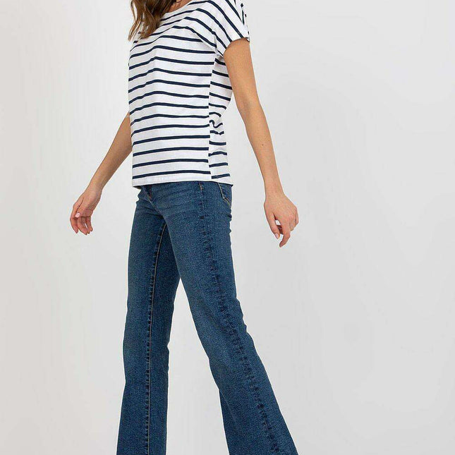 Trendy Striped V-Neck Tee with Eye-Catching Back Cutout