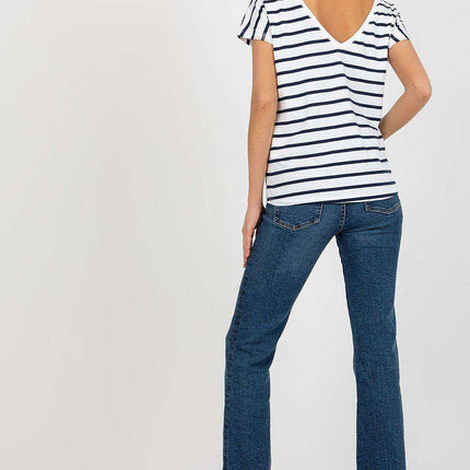 Trendy Striped V-Neck Tee with Eye-Catching Back Cutout - Très Elite