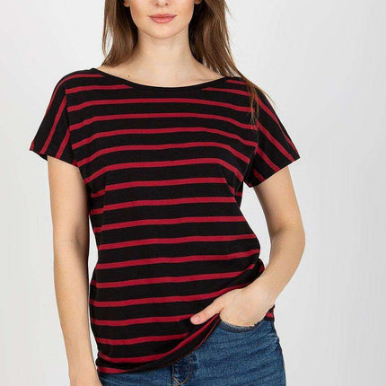 Trendy Striped V-Neck Tee with Eye-Catching Back Cutout