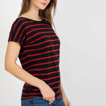 Trendy Striped V-Neck Tee with Eye-Catching Back Cutout - Très Elite