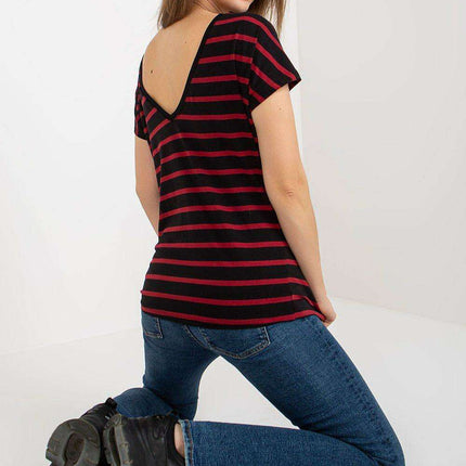 Trendy Striped V-Neck Tee with Eye-Catching Back Cutout - Très Elite