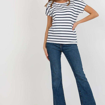 Trendy Striped V-Neck Tee with Eye-Catching Back Cutout