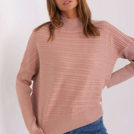 Trendy Textured Turtleneck Knit Sweater