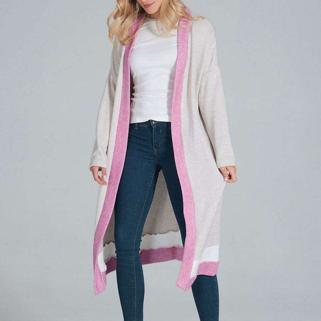 Trendy Tri-Color Knit Cardigan with Practical Pockets