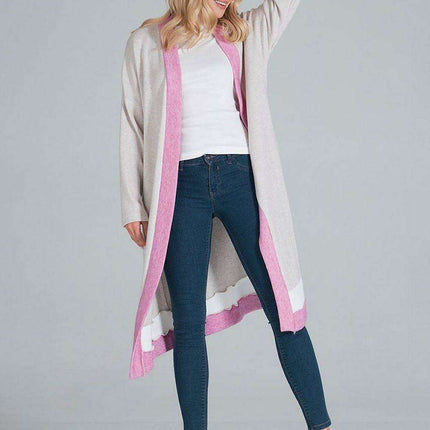 Trendy Tri-Color Knit Cardigan with Practical Pockets