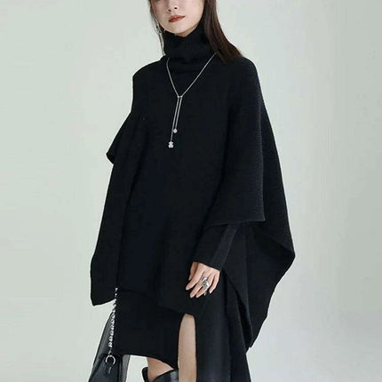 Trendy Women's Asymmetrical Gray Knit Turtleneck Dress - Loose Long Sleeve for Spring & Autumn 2024 - Très Elite