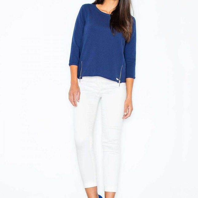 Trendy Zipper-Detail Cotton Sweatshirt for Sporty Elegance