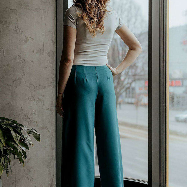 Trendy Zipper-Detail Wide-Leg Trousers for Women