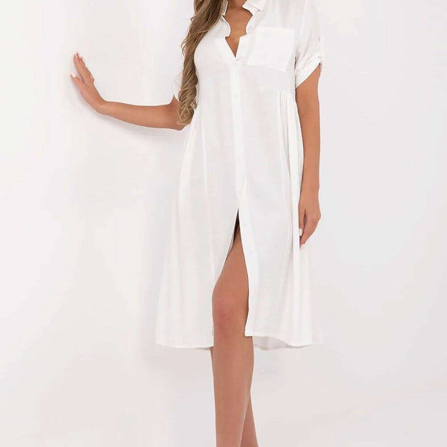 Tres Elite Midi Flared Shirt Dress Viscose Blend Comfort