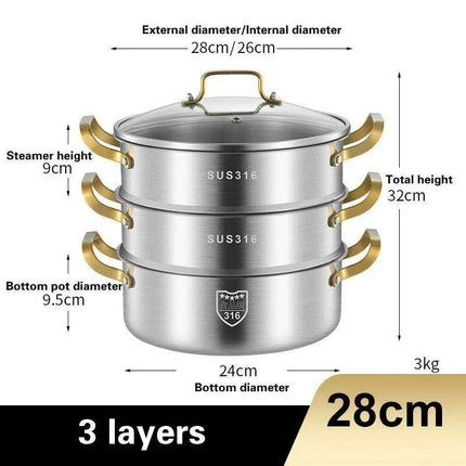 316 Stainless Steel Steamer Pot — Multi-Layer, 4 Sizes