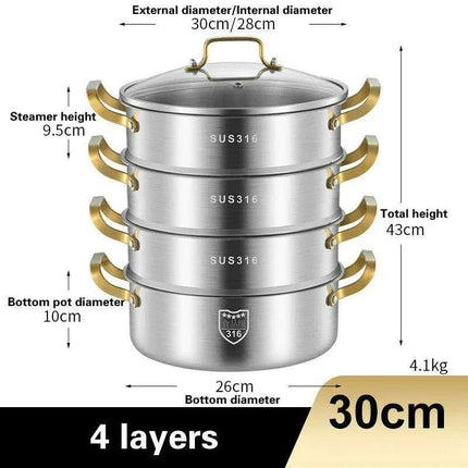 316 Stainless Steel Steamer Pot — Multi-Layer, 4 Sizes