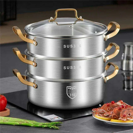 316 Stainless Steel Steamer Pot — Multi-Layer, 4 Sizes