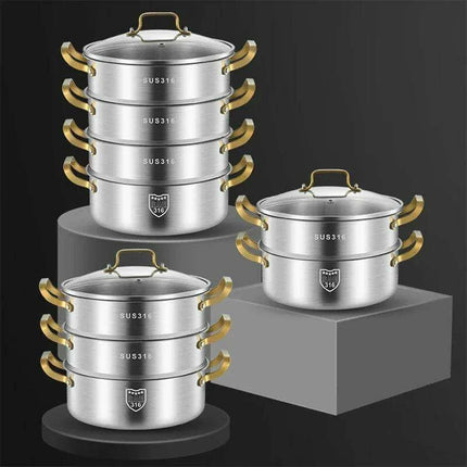 316 Stainless Steel Steamer Pot — Multi-Layer, 4 Sizes