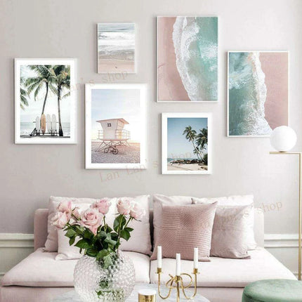 Tropical Bliss: Pink Sands & Palms Wall Art Print - Très Elite
