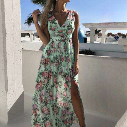 Tropical Blossom Sleeveless Maxi Dress for Exotic Escapes - Très Elite