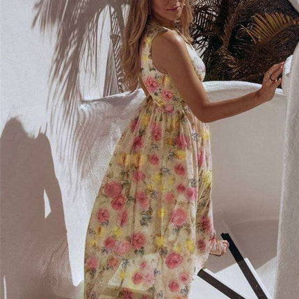 Tropical Blossom Sleeveless Maxi Dress for Exotic Escapes - Très Elite