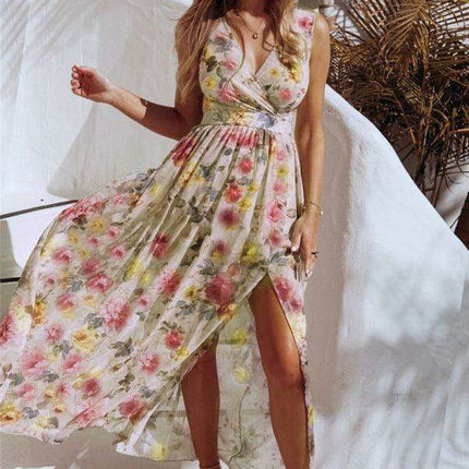 Tropical Blossom Sleeveless Maxi Dress for Exotic Escapes