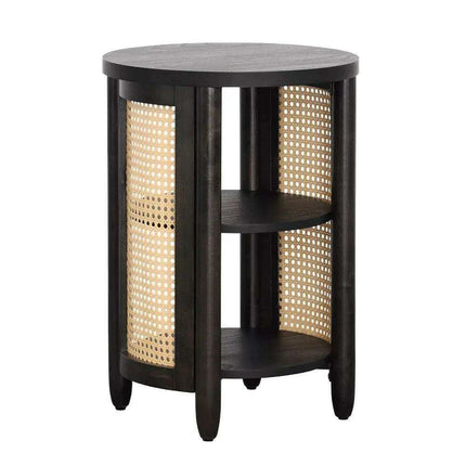 Tropical Charm Caned Round Side Table with Warm Honey Finish – Versatile Elegance for Any Room - Très Elite