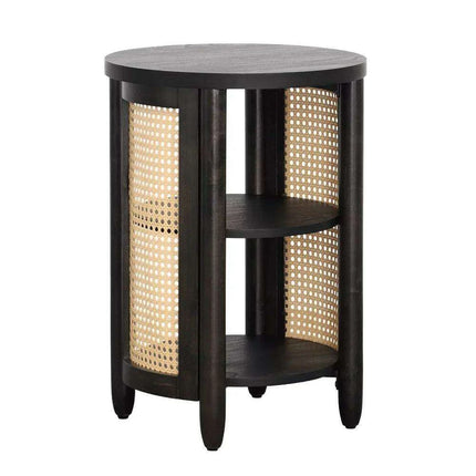 Tropical Charm Caned Round Side Table with Warm Honey Finish – Versatile Elegance for Any Room - Très Elite