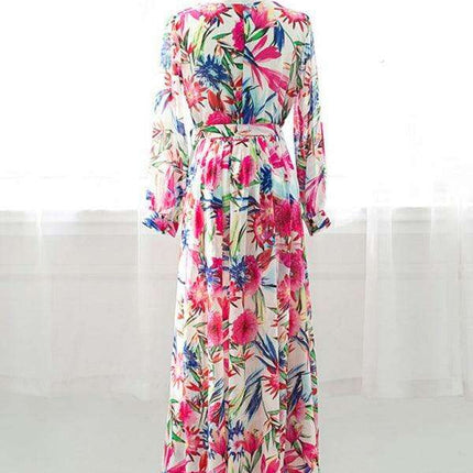 Tropical Elegance: Breezy V-Neck Swing Dress with Lantern Sleeves - Très Elite