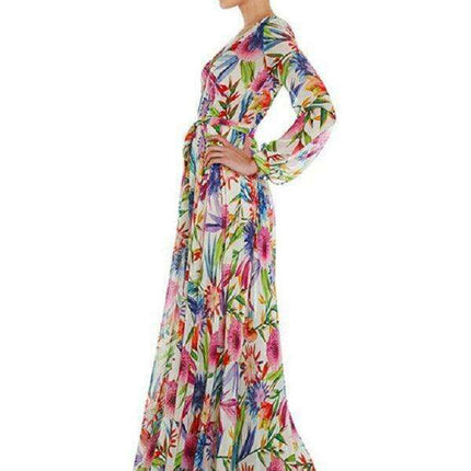 Tropical Elegance: Breezy V-Neck Swing Dress with Lantern Sleeves - Très Elite