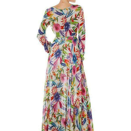Tropical Elegance: Breezy V-Neck Swing Dress with Lantern Sleeves - Très Elite