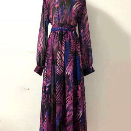 Tropical Elegance: Breezy V-Neck Swing Dress with Lantern Sleeves - Très Elite